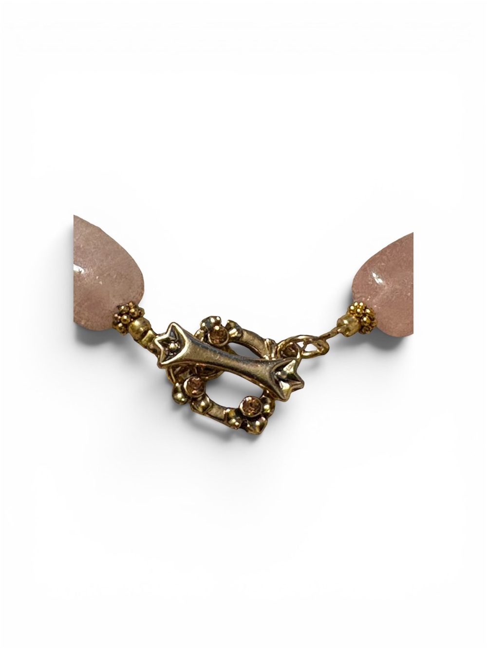 Pink Rose Quartz Gemstone Beaded Statement Necklace Gold Toggle Clasp Handmade - Picture 3 of 4